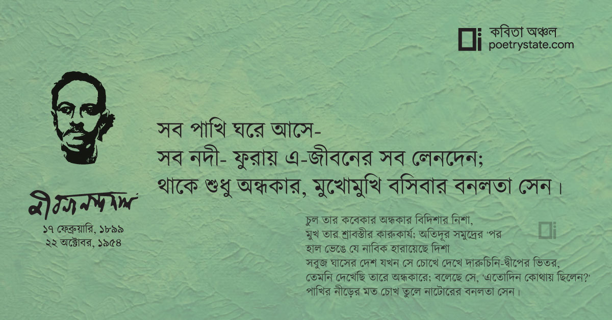 বাংলা কবিতা, বনলতা সেন কবিতা, কবি জীবনানন্দ দাশ - কবিতা অঞ্চল