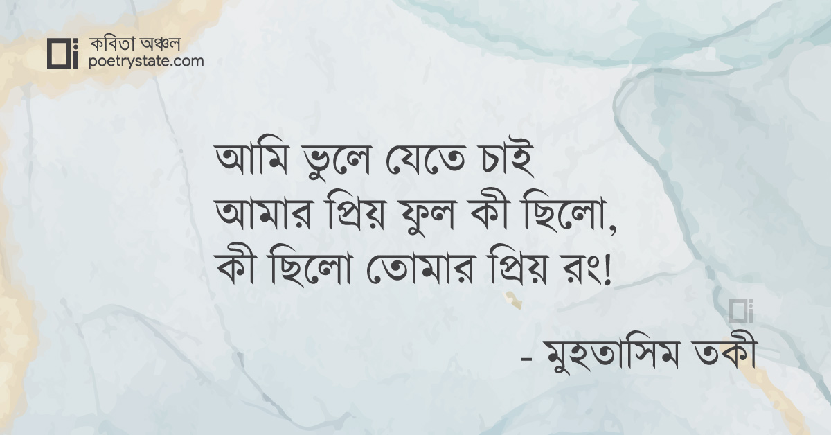 বাংলা কবিতা, আমার আর কবিতা হবে না কবিতা, কবি মুহতাসিম তকী - কবিতা অঞ্চল