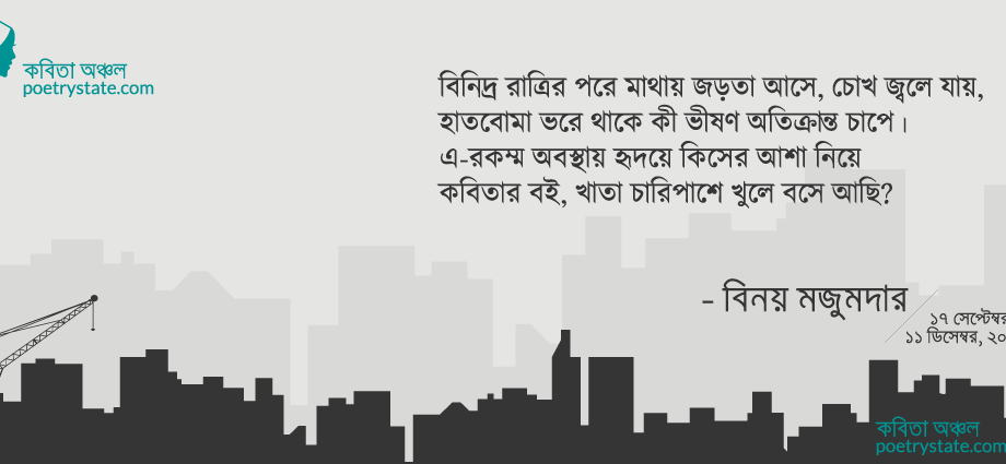 বাংলা কবিতা, ফিরে এসো চাকা ৭ – বিনিদ্র রাত্রির পরে… কবিতা, কবি বিনয় মজুমদার - কবিতা অঞ্চল