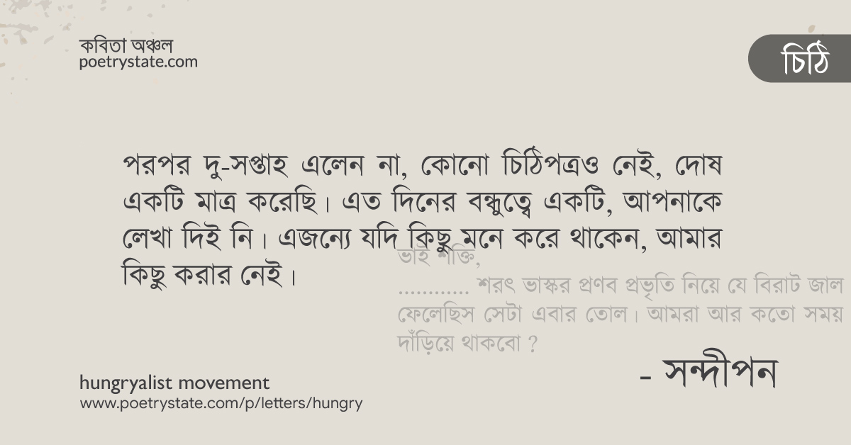 দেবী রায় কে লেখা সন্দীপন চট্টোপাধ্যায় এর চিঠি